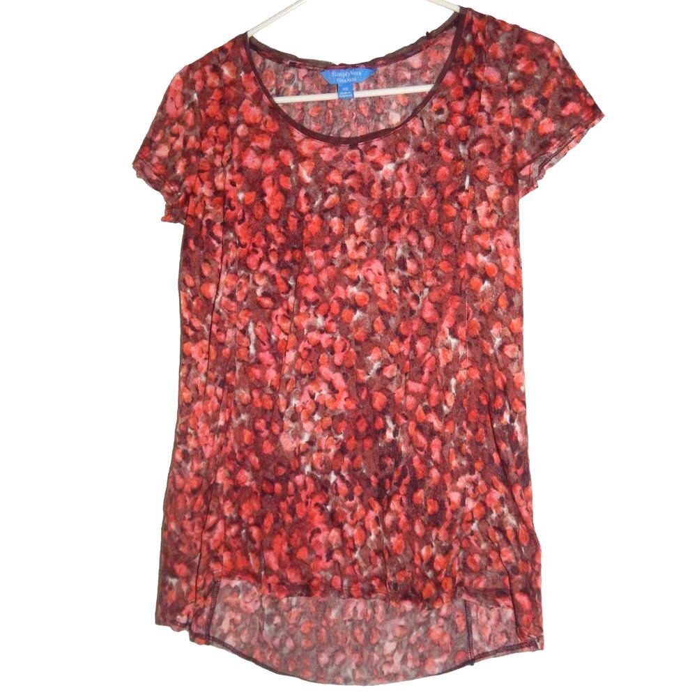 Simply Vera Vera Wang Women's XS Red Speckled Hi Low Semi Sheer Short Sleeve Top